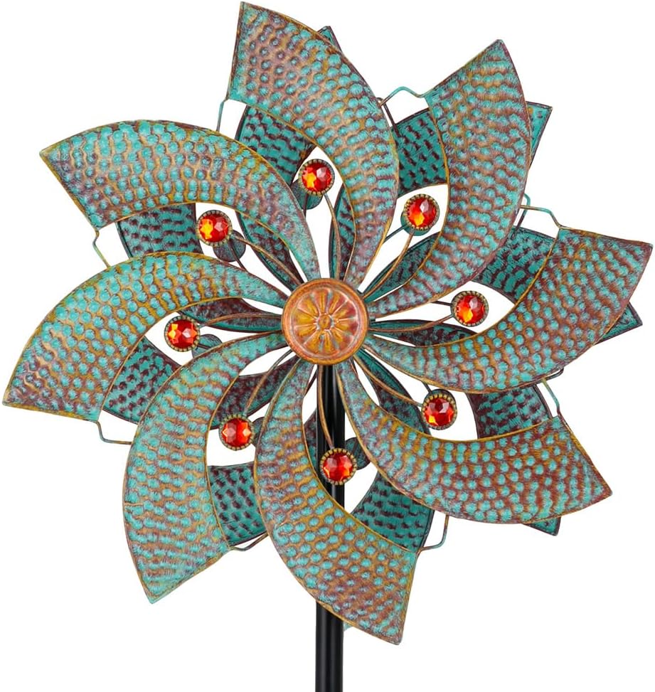 Stargarden Retro Outdoor Wind Spinners, 13.4 Inch Metal Wind Sculptures & Spinners, Kinetic Wind Spinner, Decorative Double-Side Pinwheels for Yard and Garden Decor