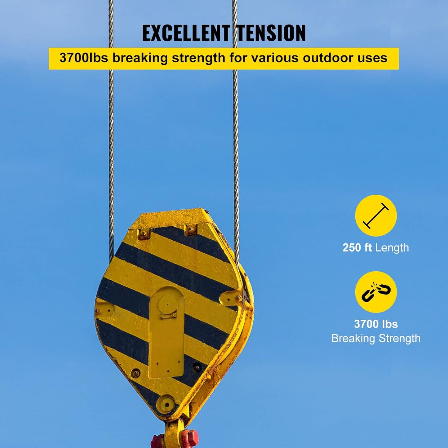 VEVOR 3/16 T304 Stainless Steel Cable 250FT, 3700 LBS Breaking Strength Cable Railing System Wire Rope Aircraft Deck Railing Kit Fence Wire