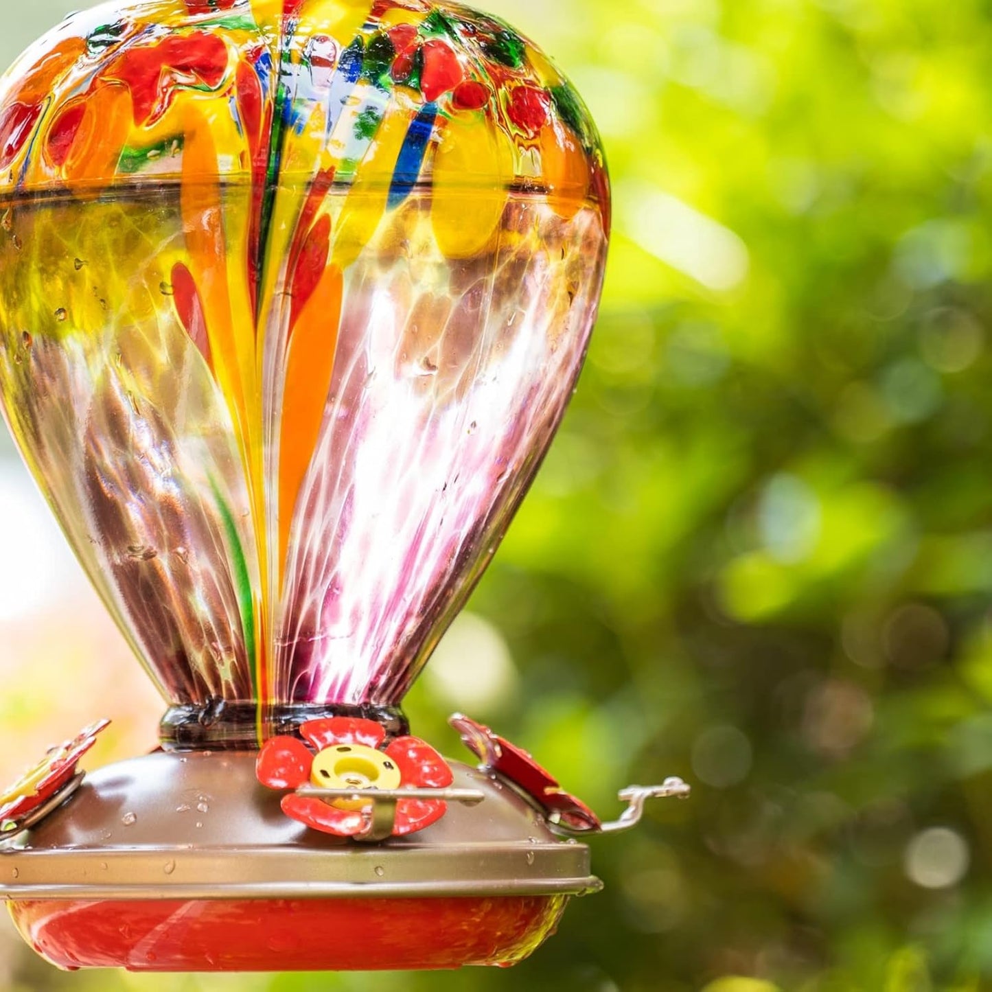 Muse Garden Hummingbird Feeders for Outdoors Hanging, Blown Glass Hummingbird Feeder, Humming Bird Gifts for Mom, Garden Decor for Outside, Unique Gifts Idea for Women, 34OZ, Purple Tulips