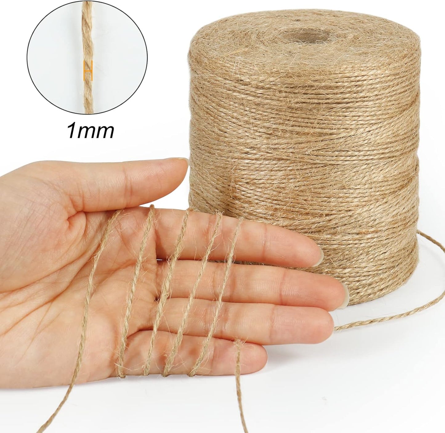 Tenn Well 1500 Feet Natural Jute Twine, 1mm Thin Brown Twine String for Crafts, Crocheting, Gift Wrapping, Gardening and Christmas Decorations