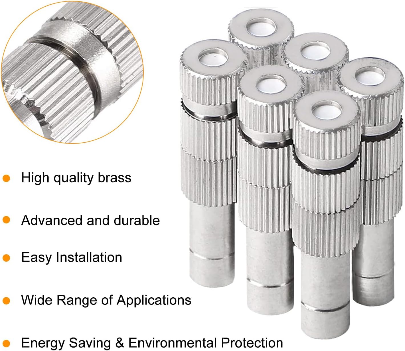 20pcs Brass Mister Nozzles, 6mm Misting Nozzles for Outdoor Cooling System, Landscaping, Air Humidification, Greenhouse Irrigation (with Filter, 0.006"/0.15mm Orifice)