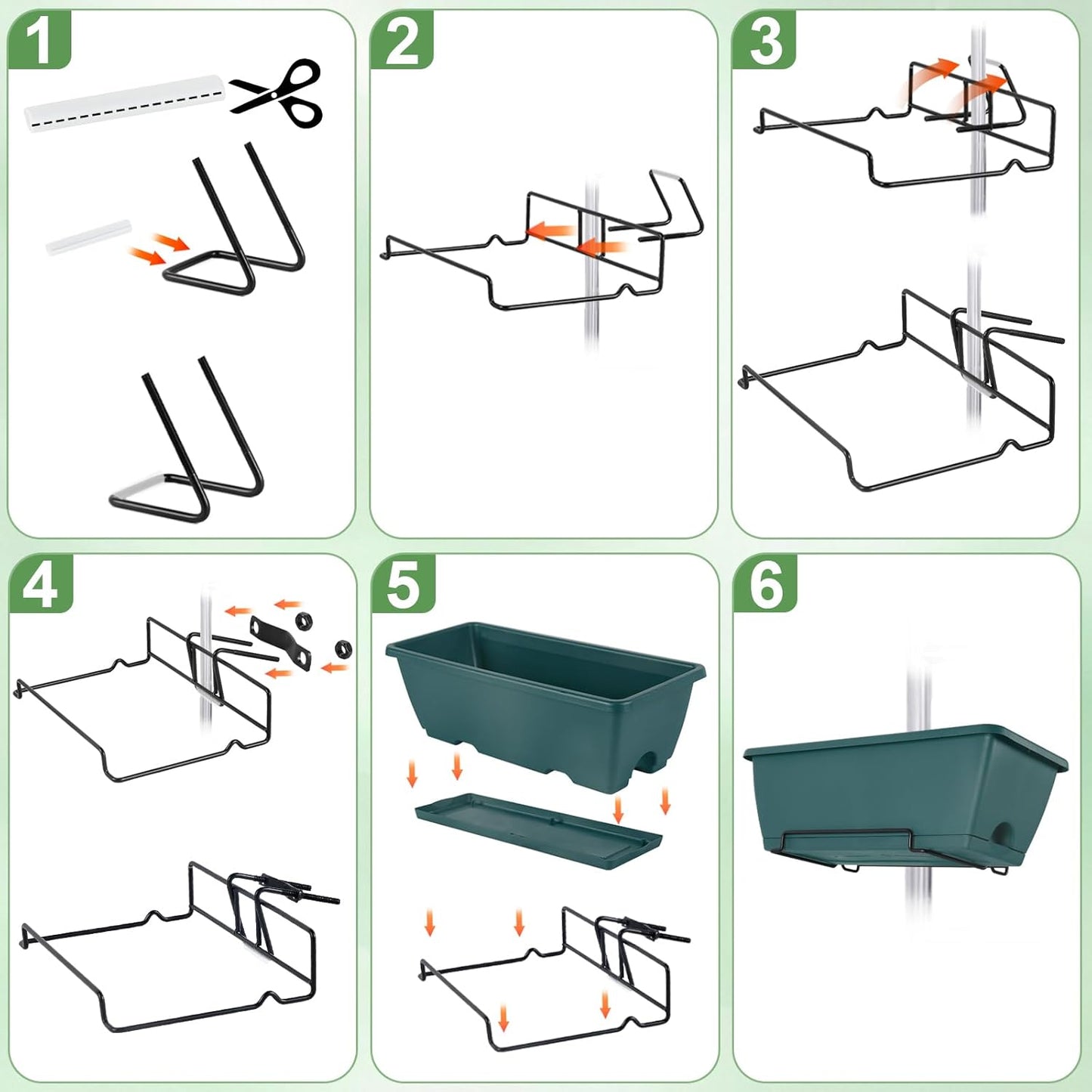 HAITRAL Railing Planter Boxes (16.9 Inch, 4 Pack) Green Plastic Deck Rail Planter for Outdoor Plants, Hanging Window Boxes Planter with Drainage Tray for Over Rail Porch Fence,Balcony & Home Decor