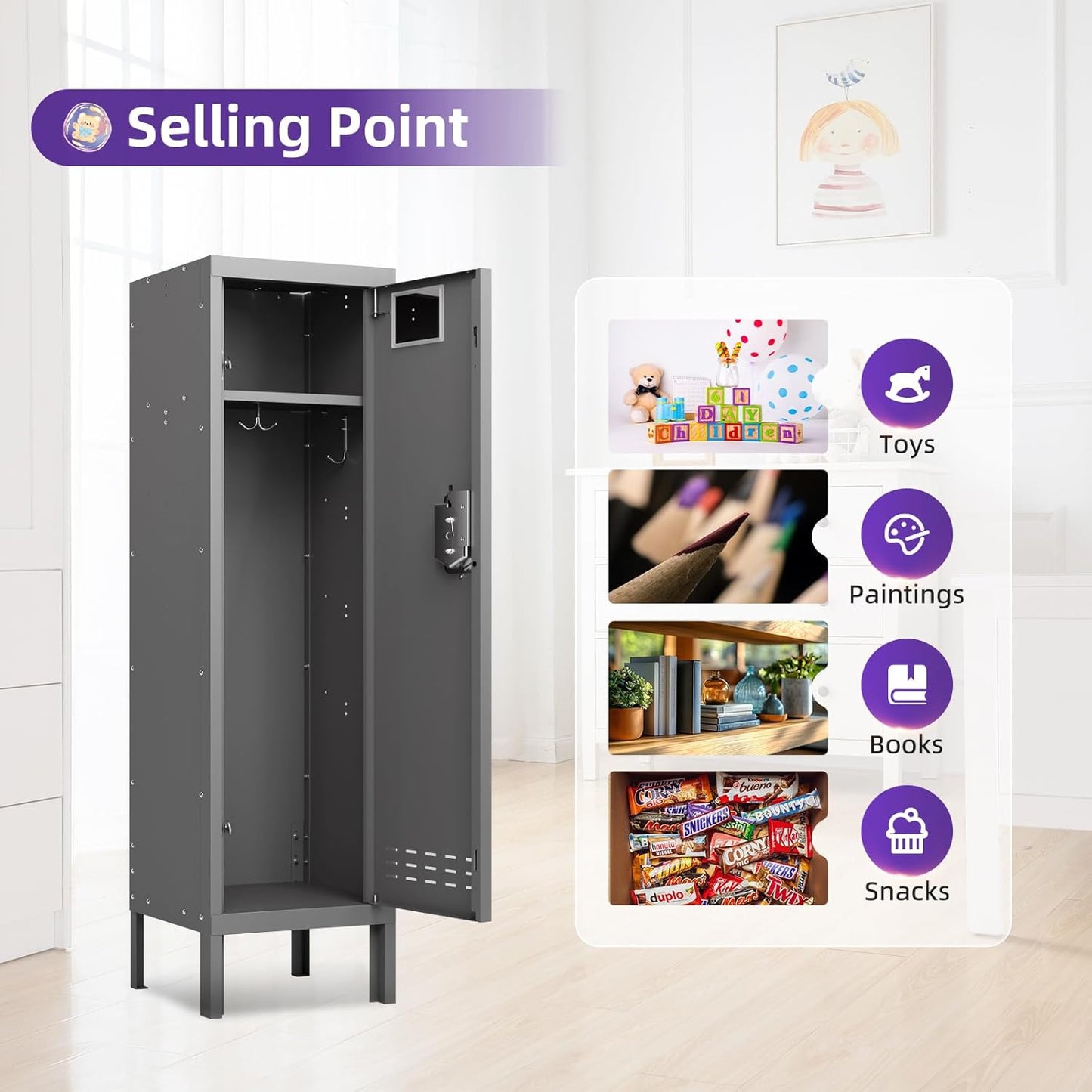 Metal Cabinet Home Office Storage,Lockers,Lockable Employees Metal Locker with Door,54" Height Steel Locker,Lockable Steel Locker for Gym,School,Home,Office,Garage,Assembly Required