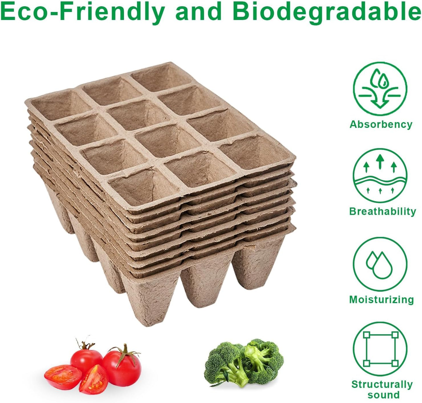 10 Pack Seedling Starter Trays - 120 Cells,Biodegradable Seed Starter Trays for Seedlings,Eco-Friendly Peat Pots