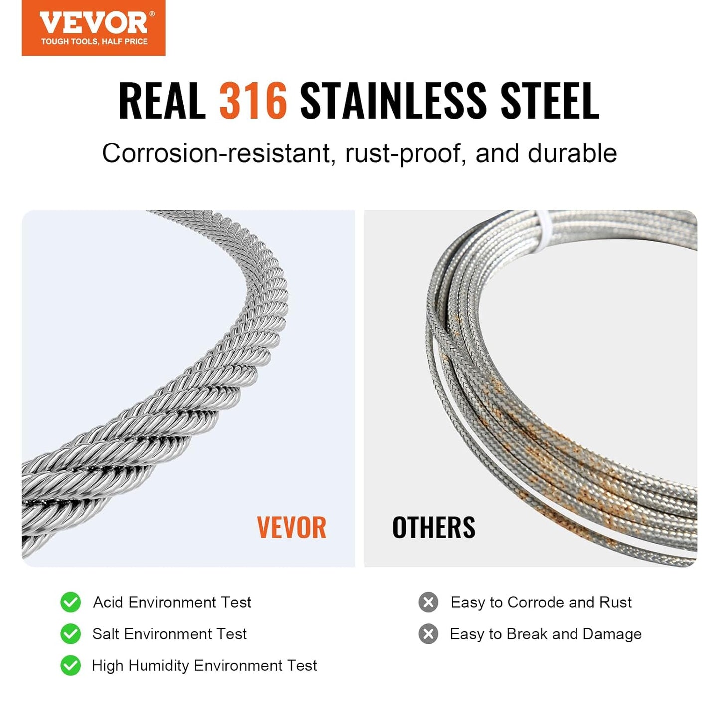VEVOR 1/8 Stainless Steel Cable, 1000 FT 316 Cable Railing Kit with Cutter and Gloves, 1600 lbs Breaking Strength, 7x7 Strands Marine Aircraft Cable for Handrail Stair Decking Fence Outdoors