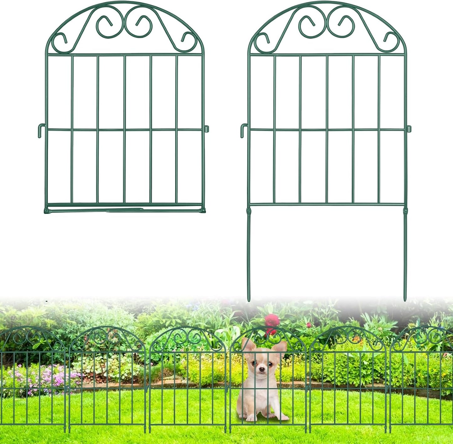 ADAVIN 24Panels Collapsible Garden Fence Animal Barrier, 26 Ft(L) x 24 in(H) Green Rustproof Metal Wire Panel Border for Dogs Rabbits, Flower Edging for Landscape Patio Yard Outdoor Decor, Arched
