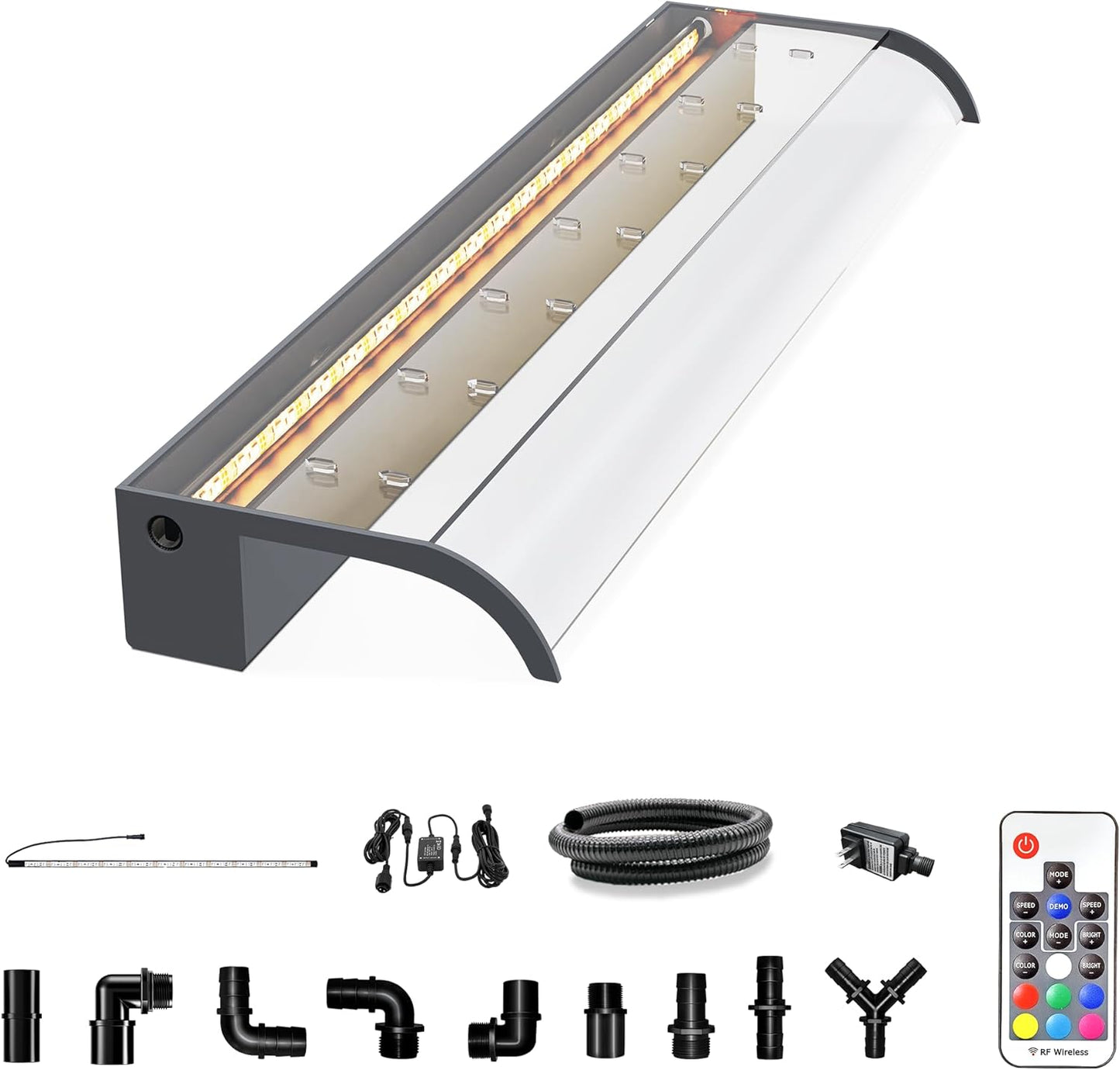 Pool Fountain, LONGRUN Waterfall Spillway for Koi Ponds - 35.4" Transparent Acrylic Waterfall for Swimming Pool, Garden Pond, Patios, Spa Decoration