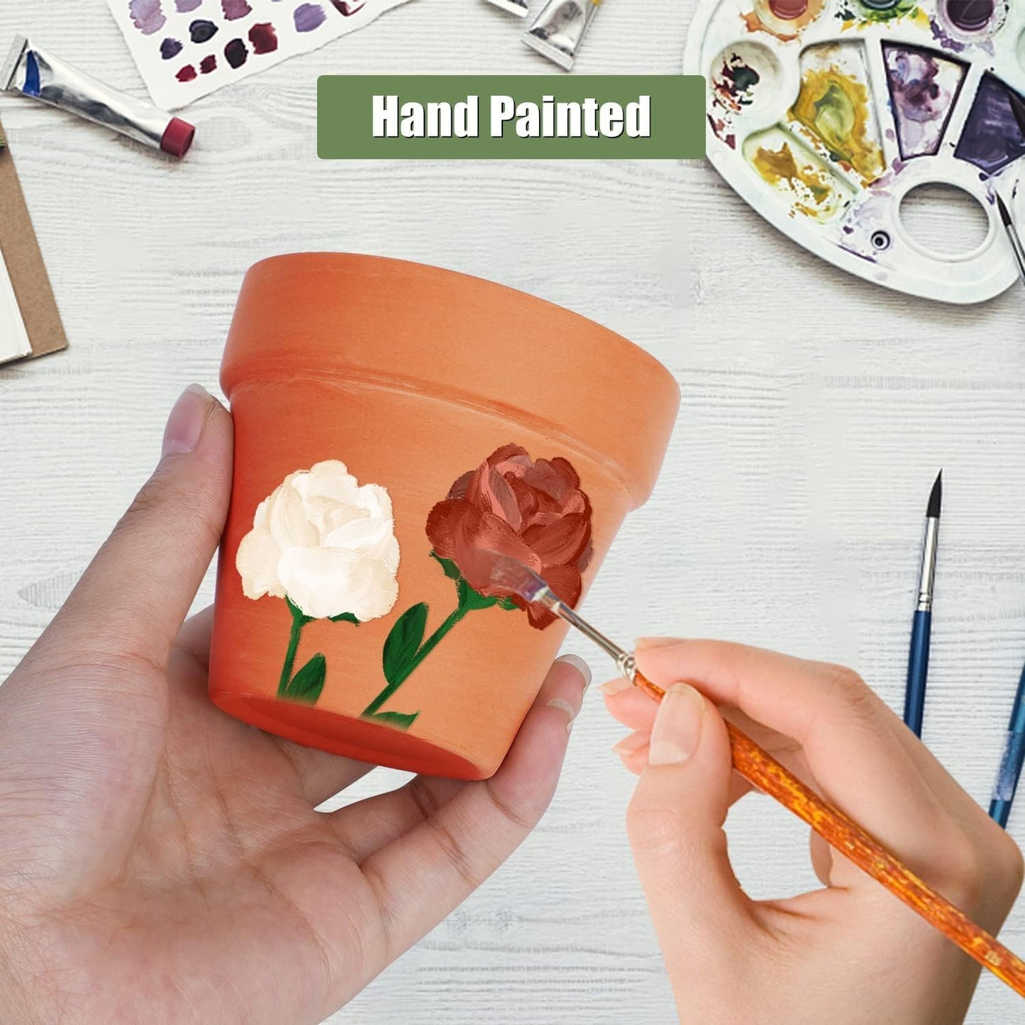 6 PCS Clay pots and Plates, 5-inch red Clay pots with Drainage, Perfect for Indoor, windowsill, and Garden Plants