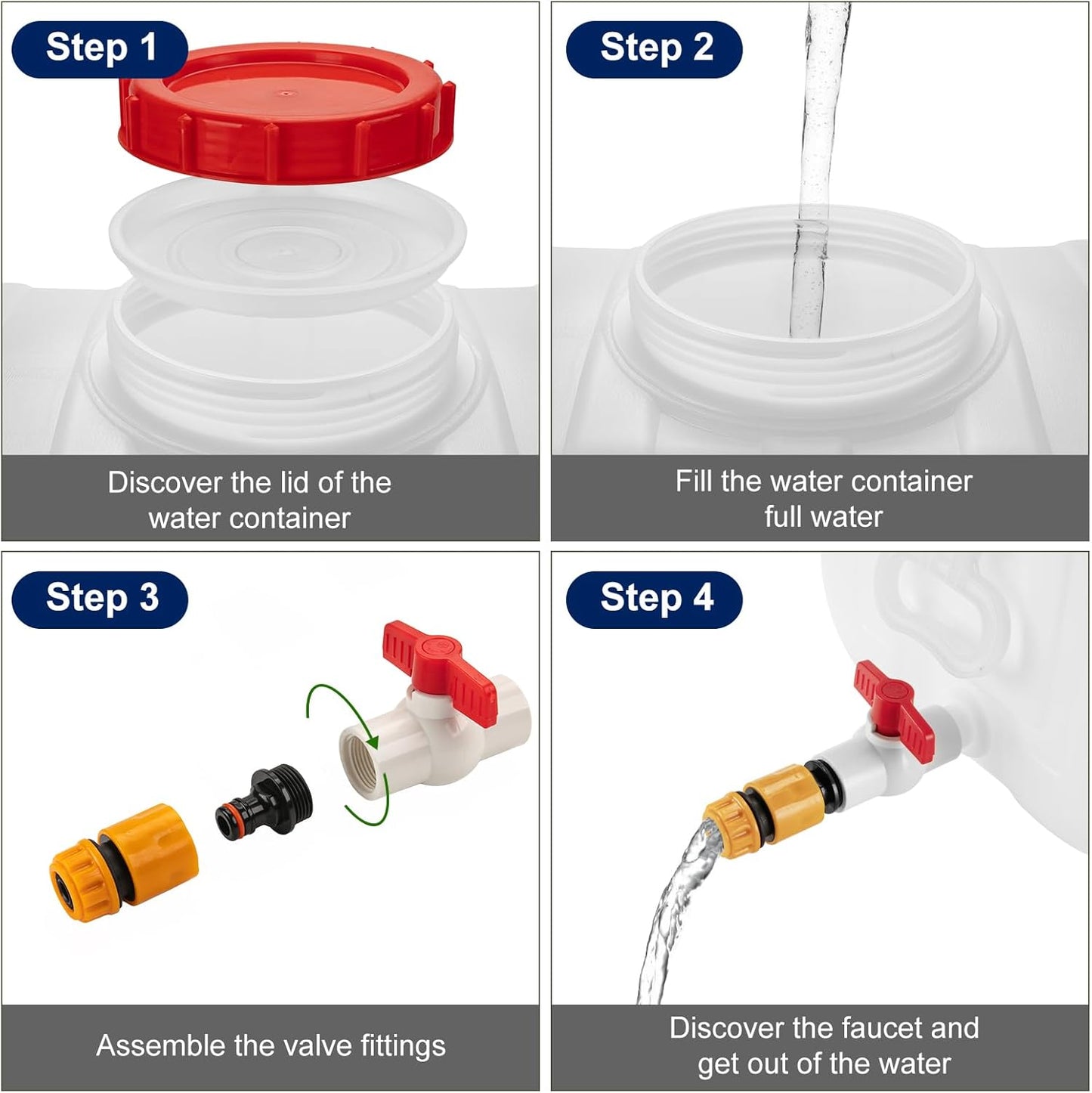 Water Storage Container for Camping, 6.6 Gallon Water Tank with Faucet, Portable First Aid Water Storage for Outdoor Hiking, RV, Autonomous Driving Tour, 17.7 x 11.8 x 11.8in