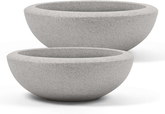 ARBORA 21" and 26” Santorini Bowls with Stone Blend Concrete Gray Finish - Polyresin Indoor and Outdoor Planters, Durable, Weatherproof, Lightweight, Large Plant Pots for Patio, Garden, Deck