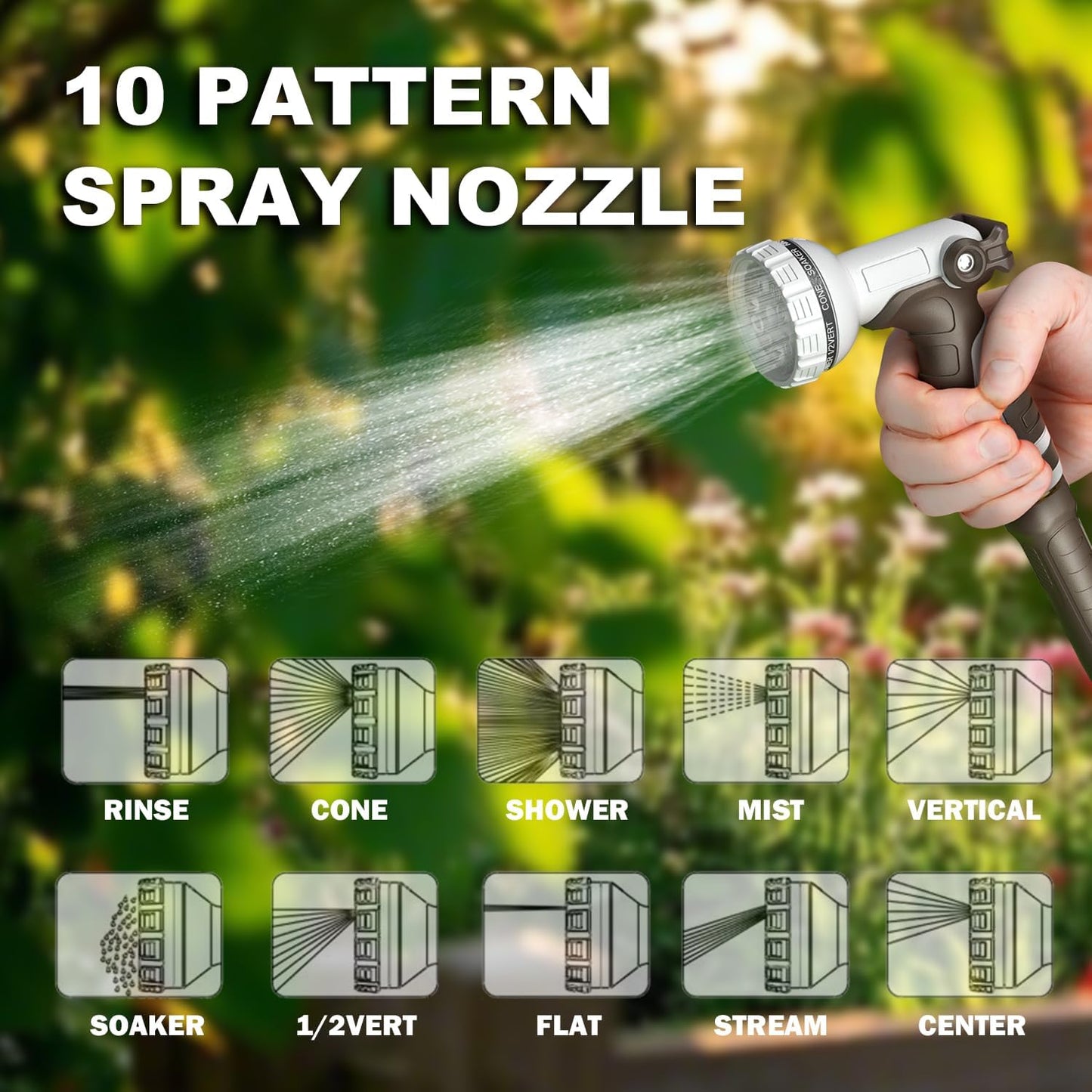 Retractable Garden Hose Reel, 1/2 in 120+6 ft, Heavy Duty Wall Mounted Water Hose Reel, Spring Power Automatic Rewind, Any Length Lock, 180° Swivel Bracket, 10 Pattern Spray Nozzle