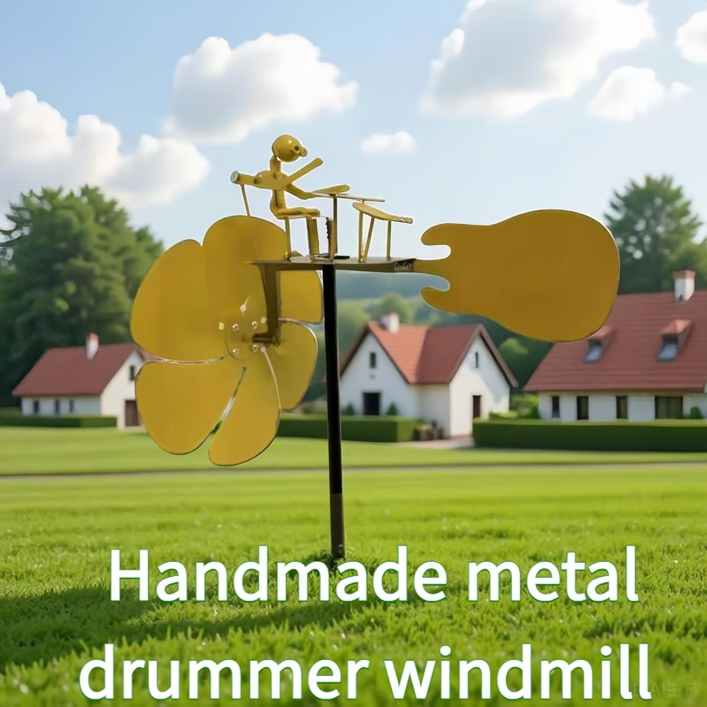 Handmade Metal Rock Band Windmill, Drummer Wind Spinner, Unique Drummer Statue Gift for Music Lovers, Garden Decor for Outside, Windmill for Yard and Garden