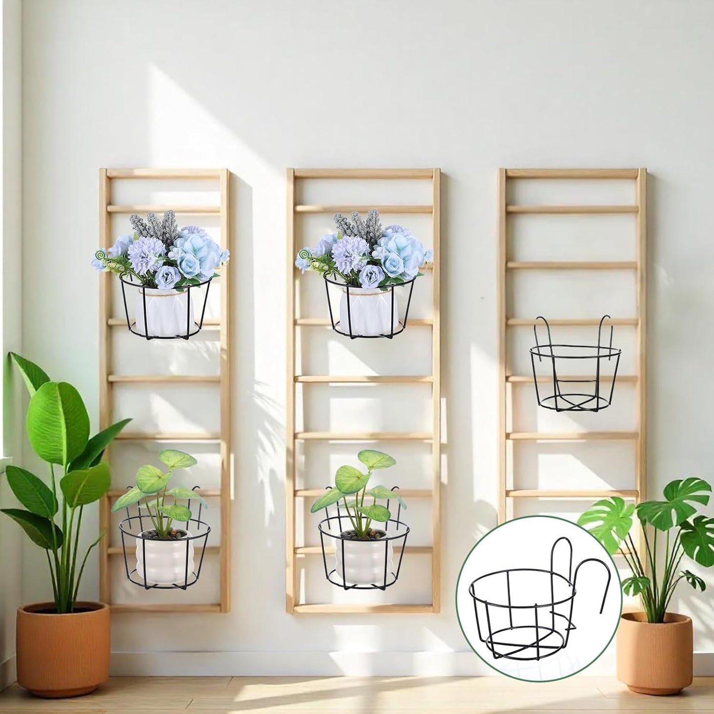 6 PCS Hanging Railing Planter, Balcony Hanging Planters, Metal Railing Planter - Black Iron Flower Pot Holders for Outdoor, Garden, Fence, Porch