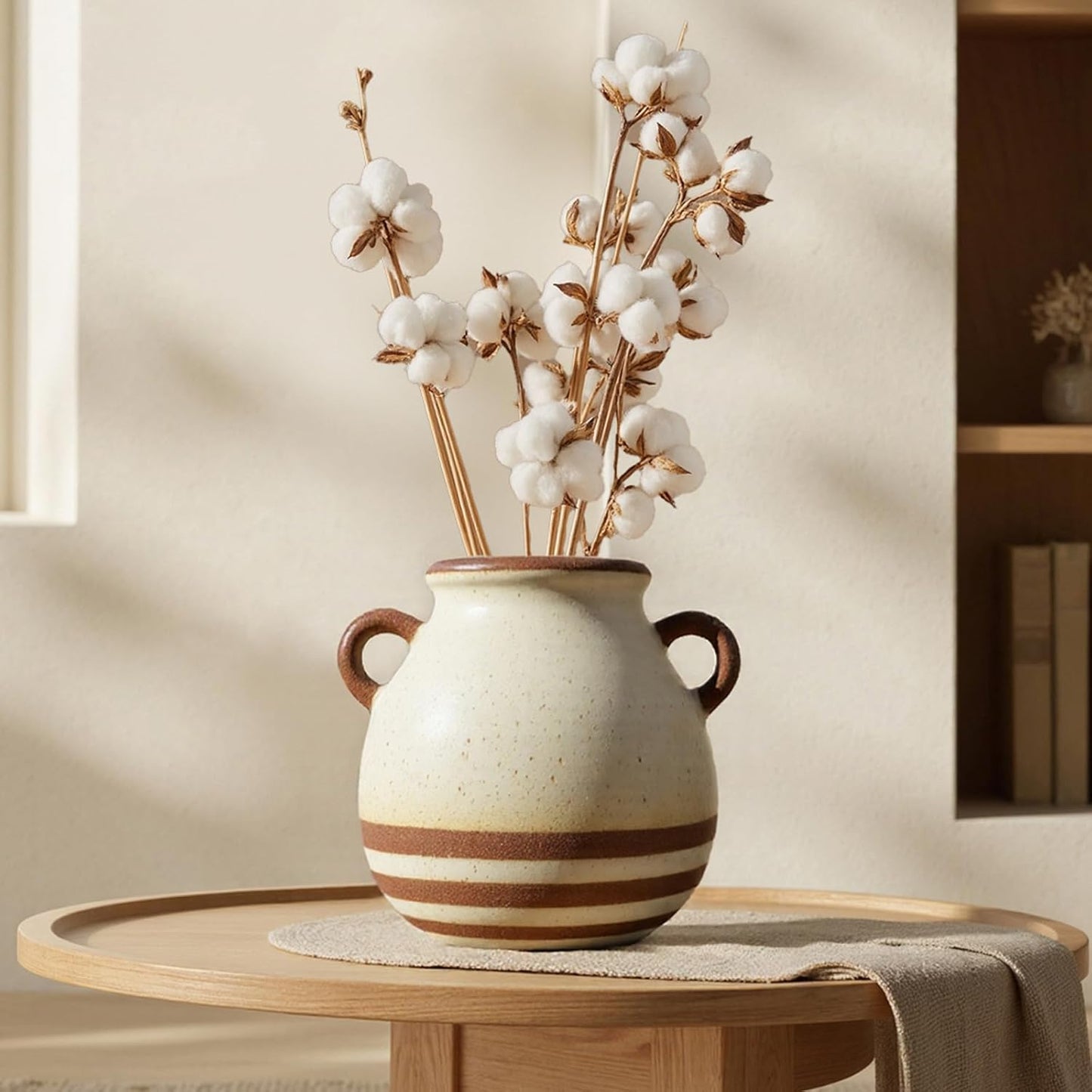 Rustic Farmhouse Ceramic Vase, Pastoral with 2 Ear Design, Boho Vintage Terracotta Vases for Bouquet、Fake Plants, Suitable for Home Decor, Shelf, Dining Table, Living Room, Mantle, Bathroom, 5.9 Inch