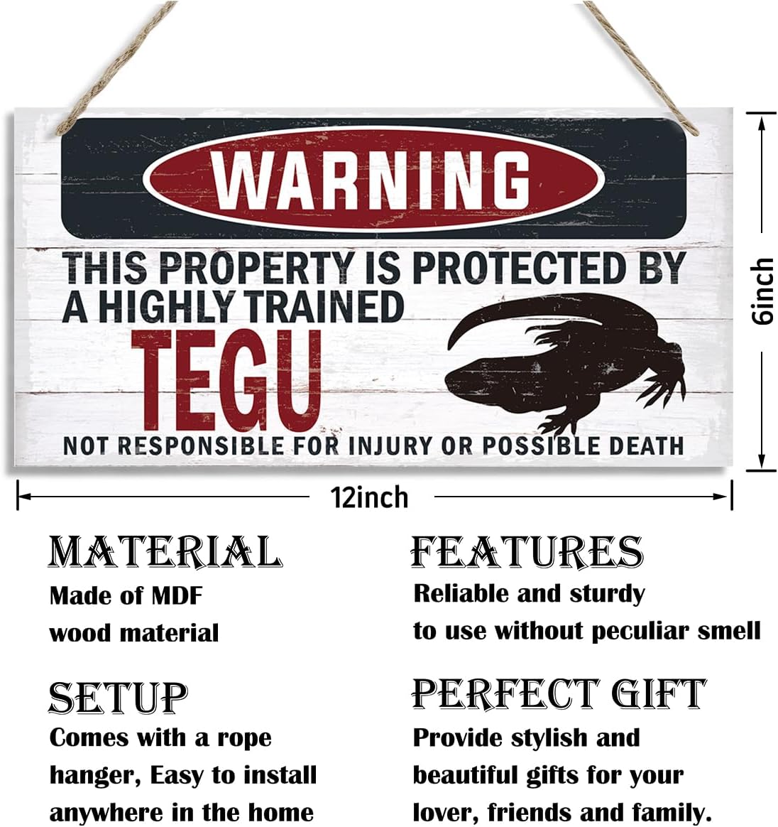 Warning Sign, Tegu Warning Wood Plaque Sign, Funny Door Signs, Decorative Wood Hanging Suspension Plaque, Farmhouse Wooden Wall Decor, Outdoor Hanging Wooden Signs