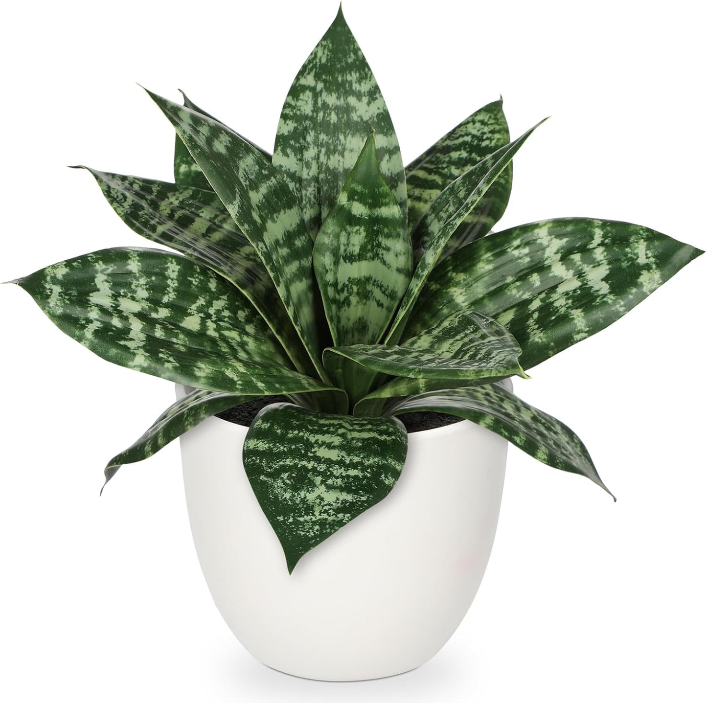 Hollyone Artificial Snake Plants 9" Faux Agave Succulent Plant Potted in White Pot Fake Sansevieria Aloe Tropical Plant for Desk Modern Office Home Bathroom Indoor Outdoor Decor