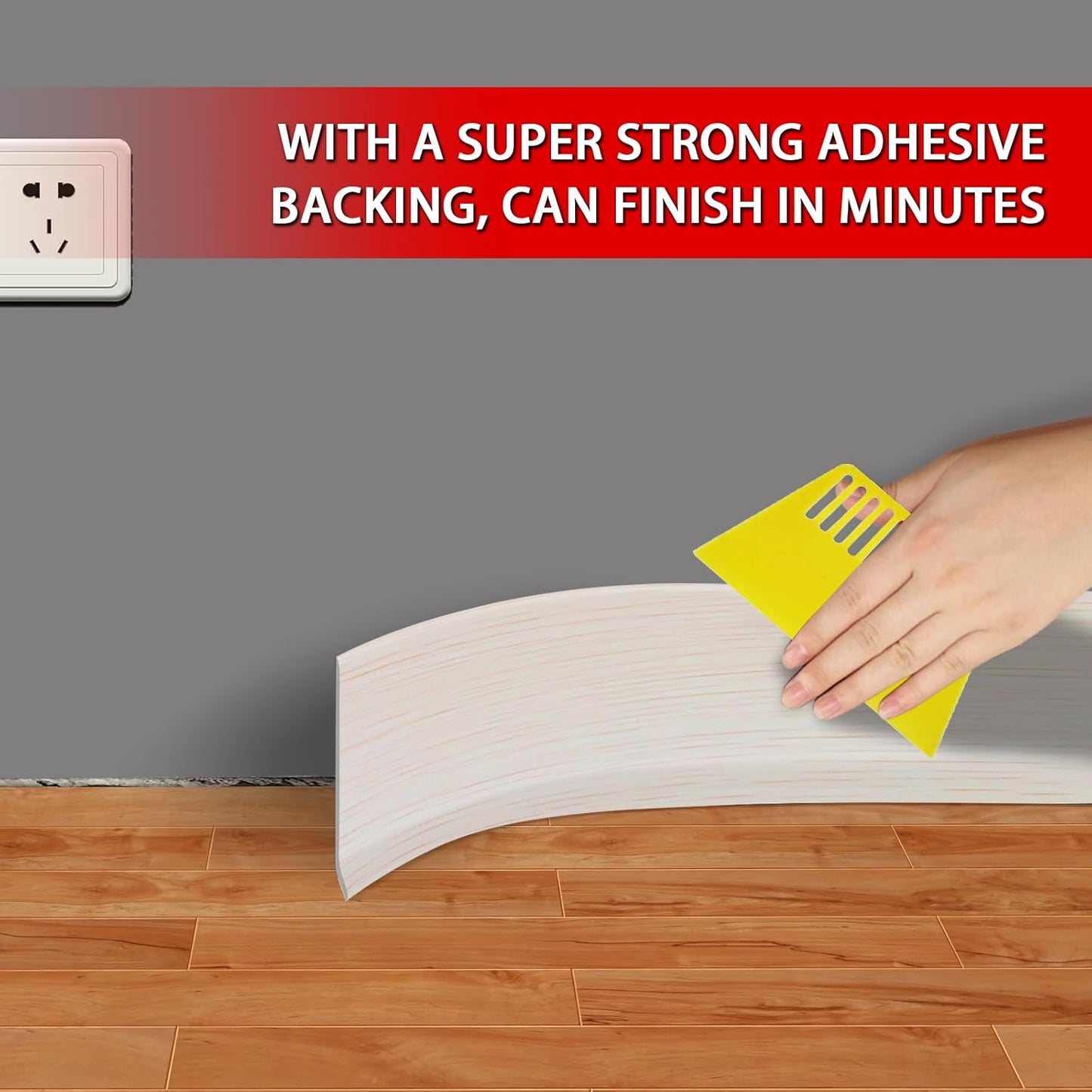 Vinyl Wall Base Baseboard Molding Trim 6" Flexible Self Adhesive Rubber Wall Base Moulding Trim Peel and Stick Design, 6 Inch x 40 Feet, Beige Wood