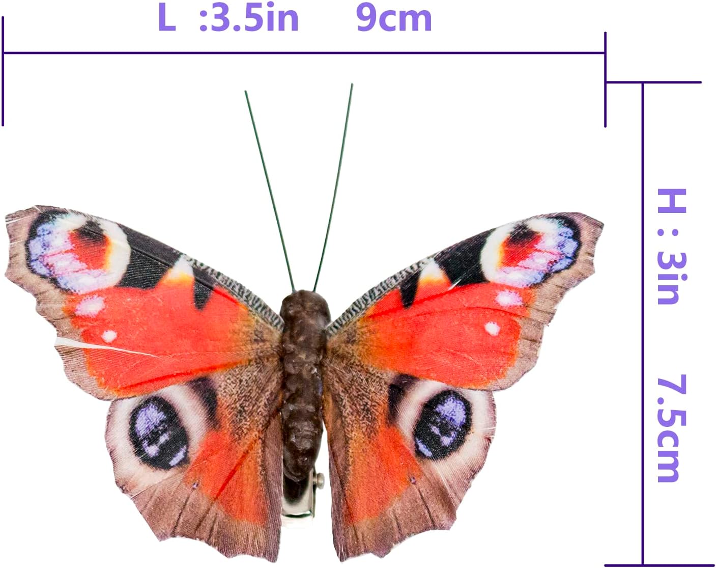 Berfutall-Inachis io Feather Fake Butterfly Decorations Set of 12 pcs with Clip Home and Party Decor Butterflies for Crafts…