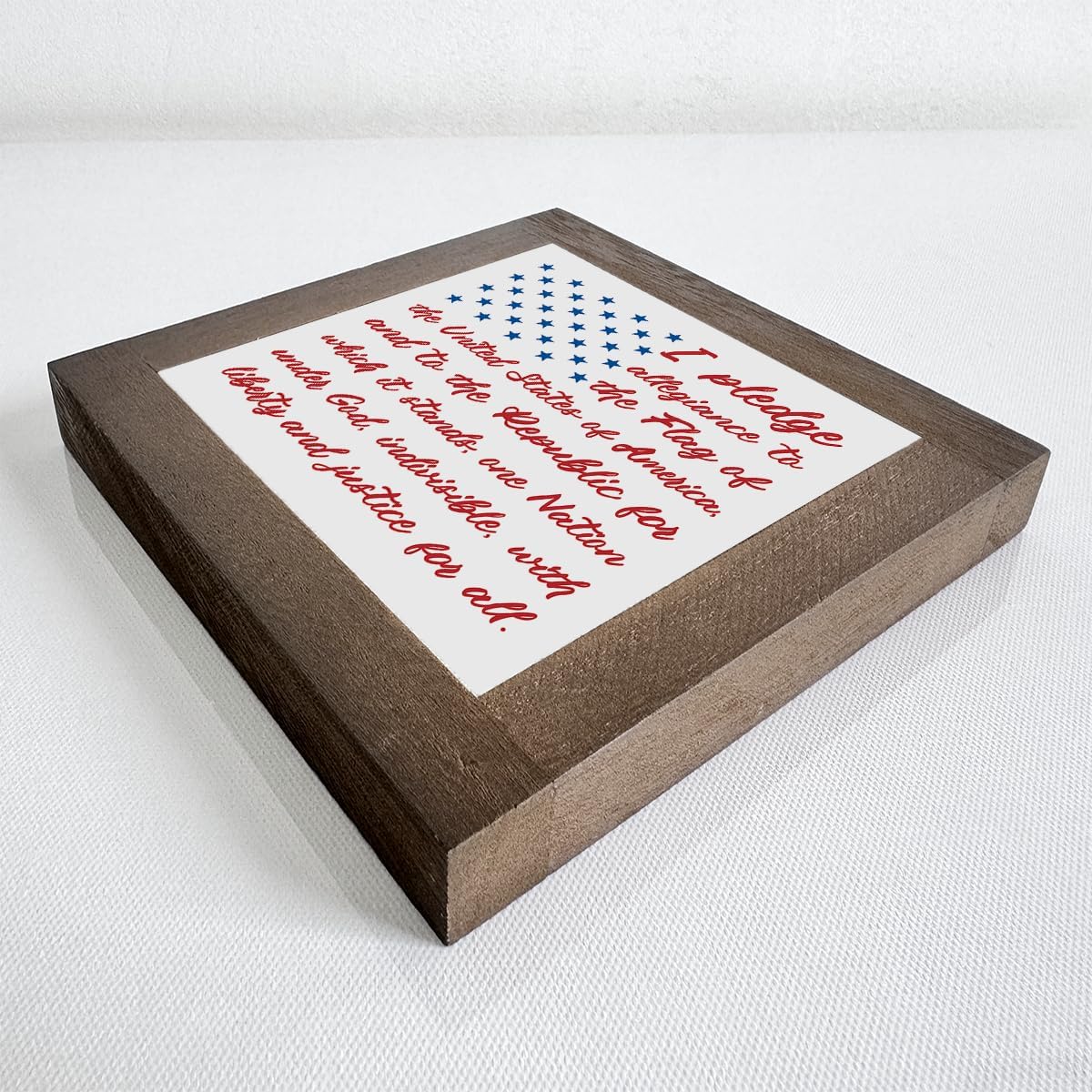 Patriotic Wood Plaque Sign, I Pledge Allegiance to the Flag of United States of America, Box Wood Plaques Desk Décor, American Flag Wooden Sign, 4th of July Decoration, Independence Day Decor B