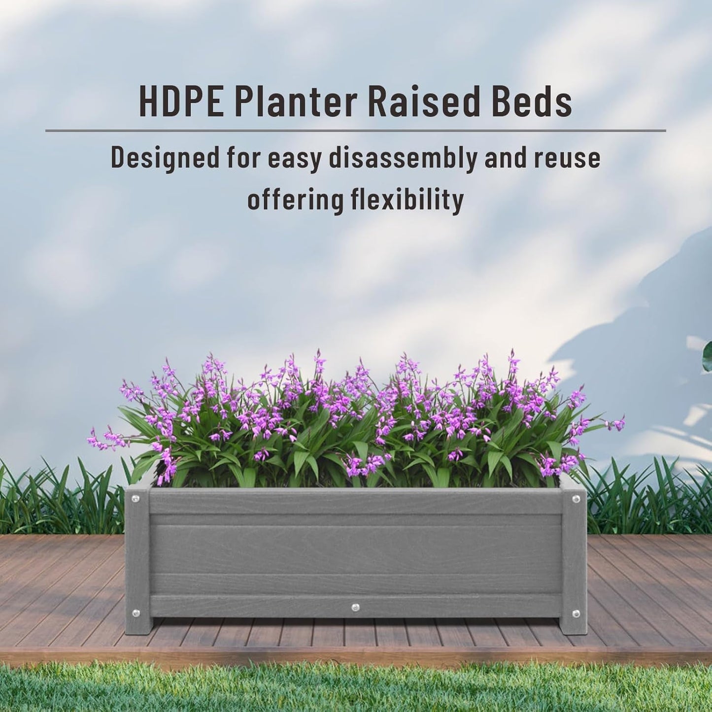 HDPE Raised Planter Box Outdoor,Rot-Resistant and Non-Cracking,Raised Beds for Gardening 29.5 * 14.4 * 9.8 in for Yard,Lawn,Outdoor Planter Boxes Rectangle with Drainage Holes Gray
