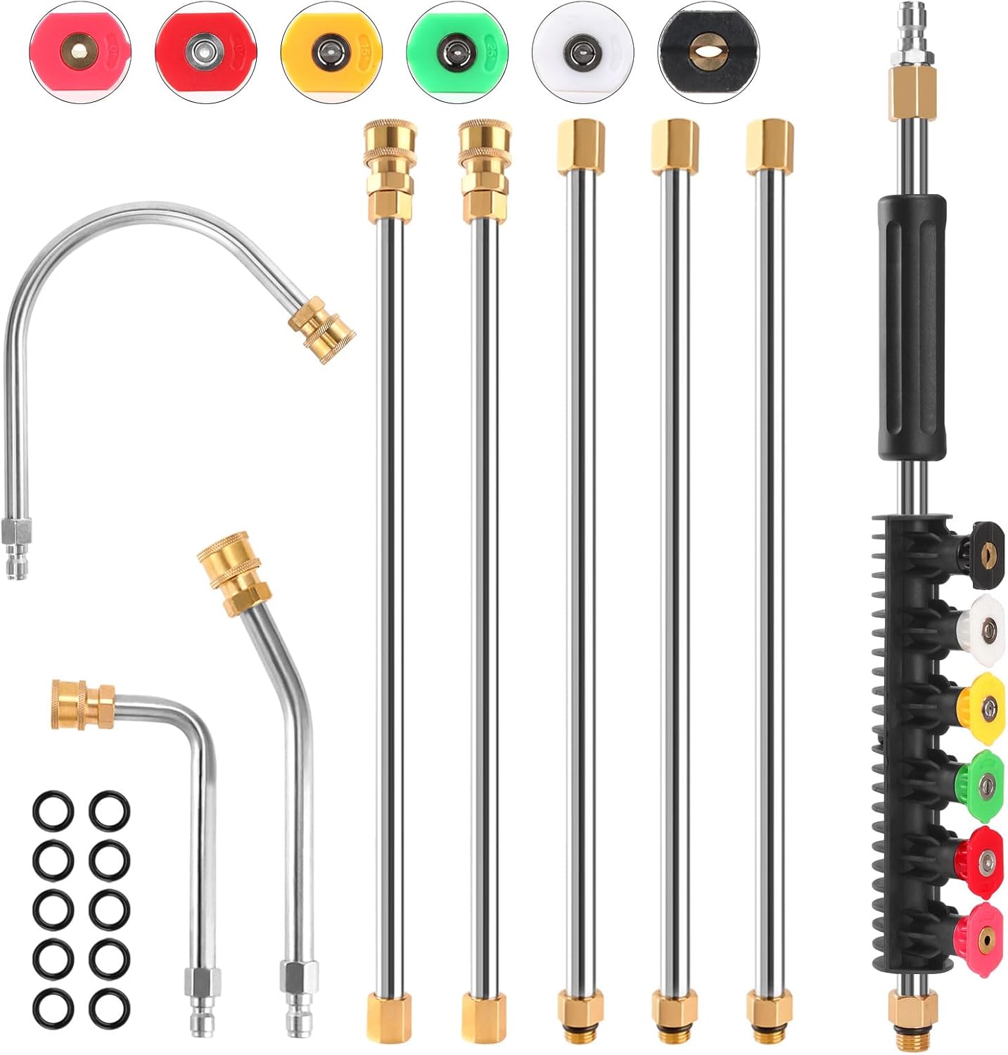 Gutter Cleaning Tools From the Ground, 9 Pack 8 FT Pressure Washer Extension Wand, Power Washer Lance With 6 Pressure Washer Spray Nozzle Tips, 30°, 90°, 120° Gutter Cleaner Curved Rod, 4000 PSI
