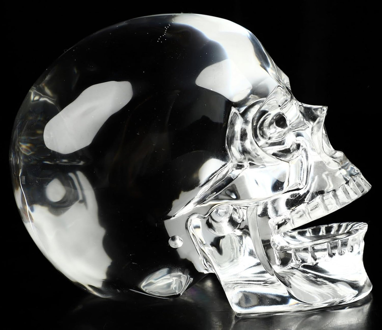 Skullis 5.0" K9 Crystal Skull, Hand Carved Gemstone Fine Art Sculpture, Reiki Healing Stone Statue.2831