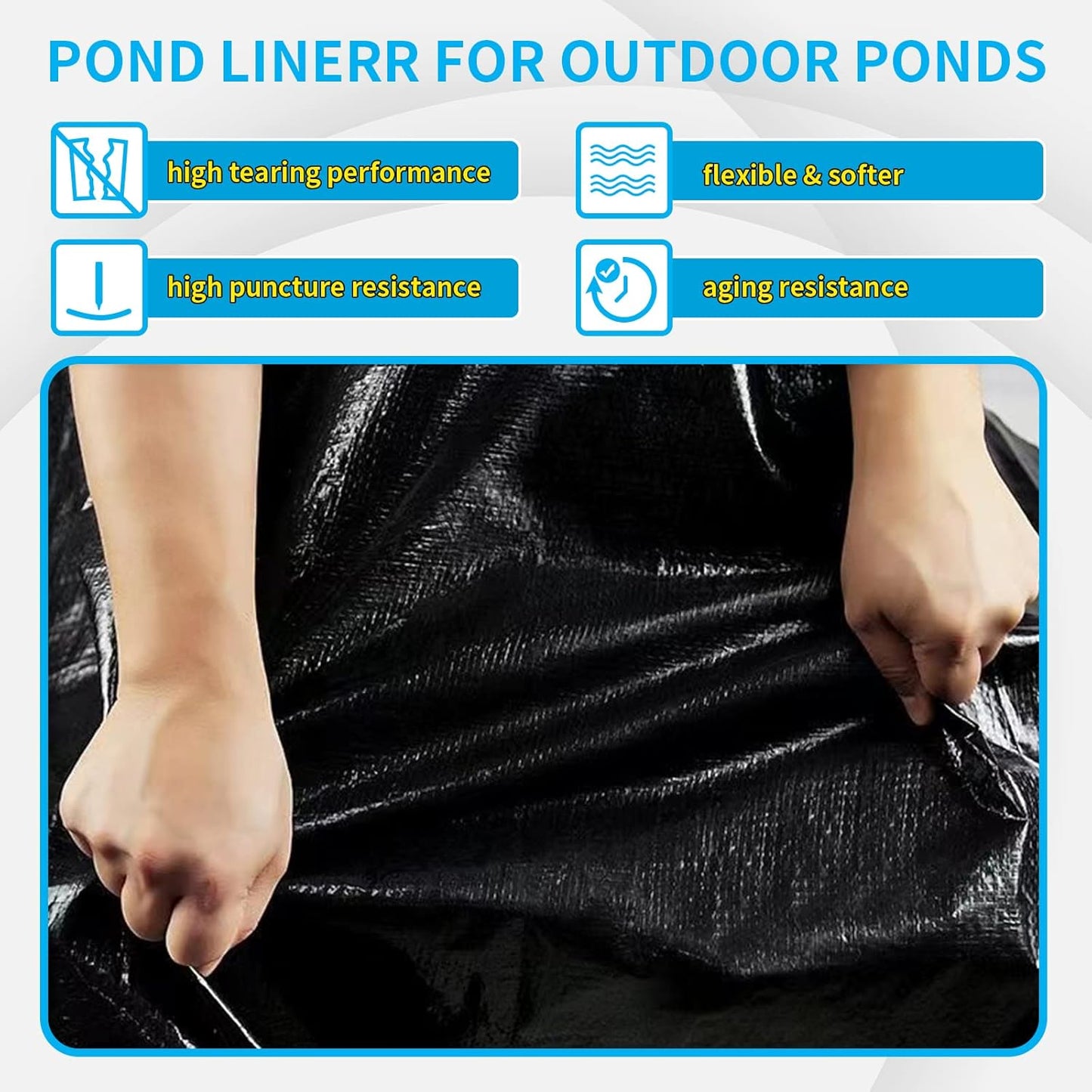 30X35FT Reinforced PE Pond Liner, 28Mil Thickness Pond Liners for Outdoor Ponds, Hemmed Edge with Buttonholes Liners for KOI/Fish, Duck Pond and Waterscape.
