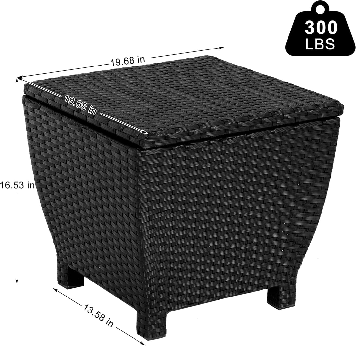 Sundale Outdoor Small Deck Storage Box with Lid, 13 Gallon Small Outdoor Bin Storage Container for Hose Cushions Towels, Patio Black Side Wicker Table with Storage-Steel, Rattan, Square