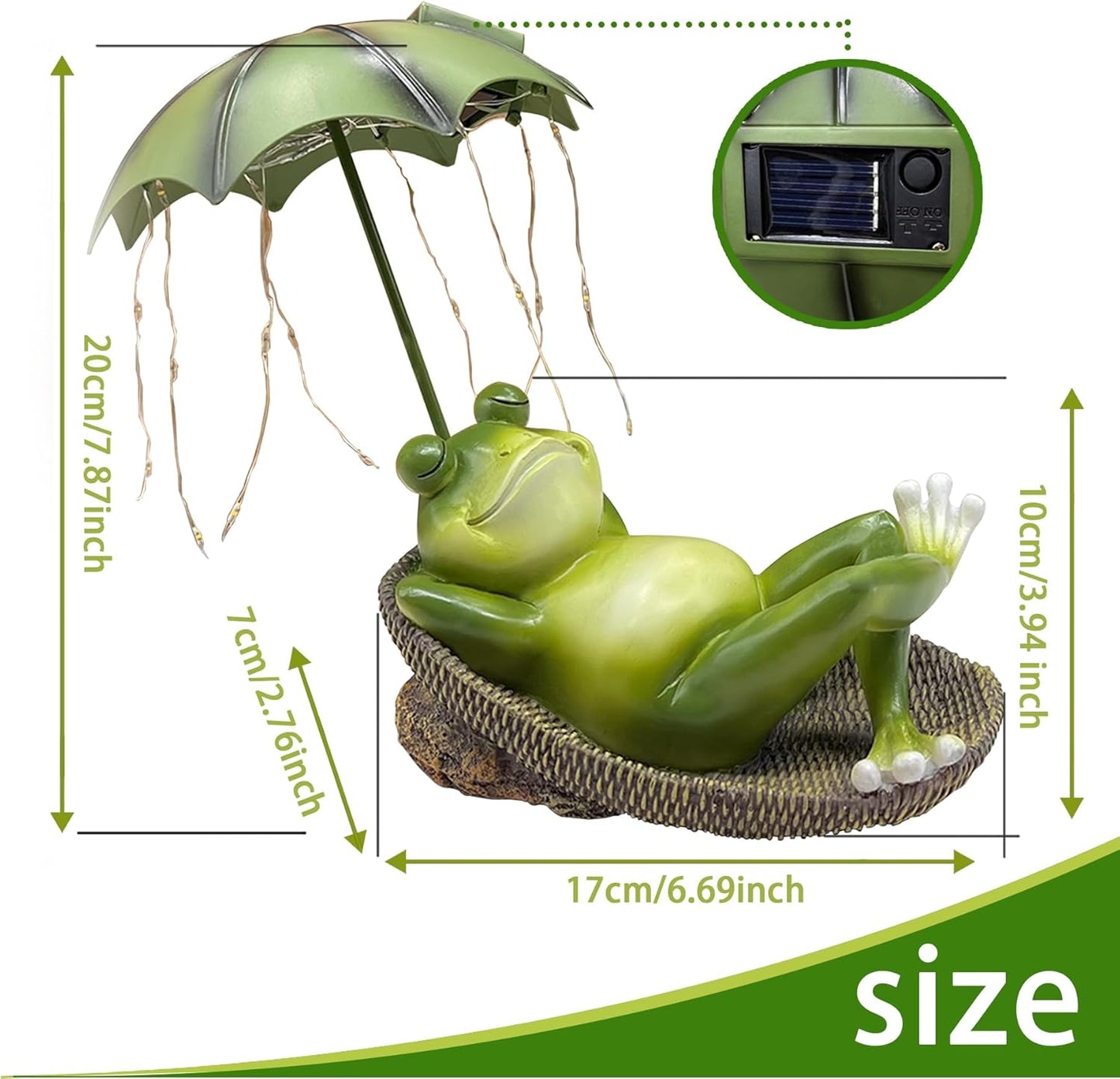 Solar Frog Garden Decor Outdoor Statue - Frogs Umbrella LED Waterproof Sculptures Lights, Cute Frog Pond/Yard Statues Outside Decoration, Home, Lawn, Patio, Resin Animal Ornament, Women/Gardening Gift