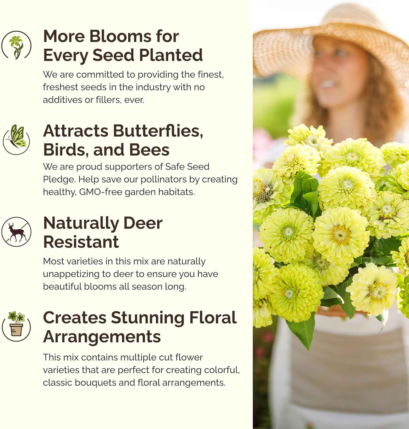 Eden Brothers Green with Envy Flower Mixed Seeds for Planting, 5 lb, 2,400,000+ Seeds with White Yarrow, Cornflower White | Attracts Pollinators, Plant in Spring or Fall, Zones 3, 4, 5, 6, 7, 8, 9, 10