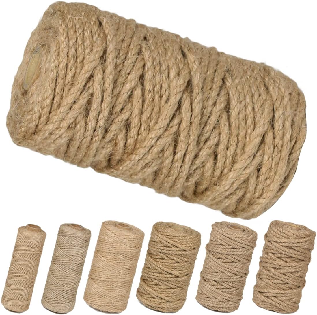 PerkHomy 5mm Jute Rope 105 Feet Twisted Heavy Duty and Thick Twine Rope for Cat Scratcher Scratching Post Tree Craft Projects Gardening Home Decoration Packing Bundling (105FT * 5mm)
