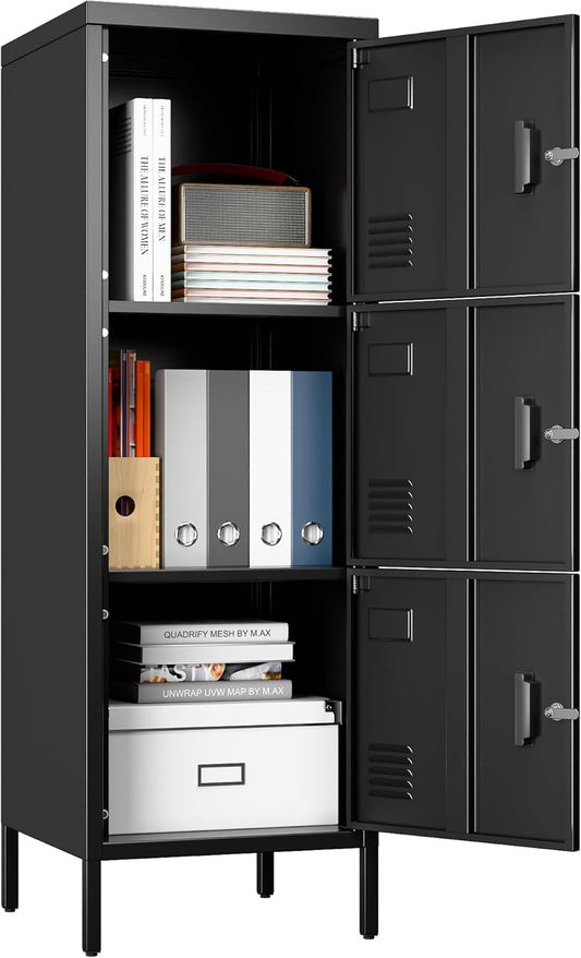 Metal Locker with Ventilation Holes, Metal Storage Cabinet with Lock and Card Slot for Home,School, Office, Garage,47.3" H x 15.8" W x 15.8" D,Assembly Required,Black