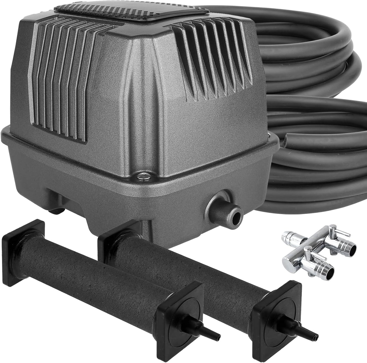AquaMiracle Koi Pond Aerator Pond Air Pump with Self-Sinking Airline Rubber Air Diffuser, Air Flow Control Pond Deicer All-in-One Pond Aeration Kit for Outdoor Pond 5,000-10,000 Gallons