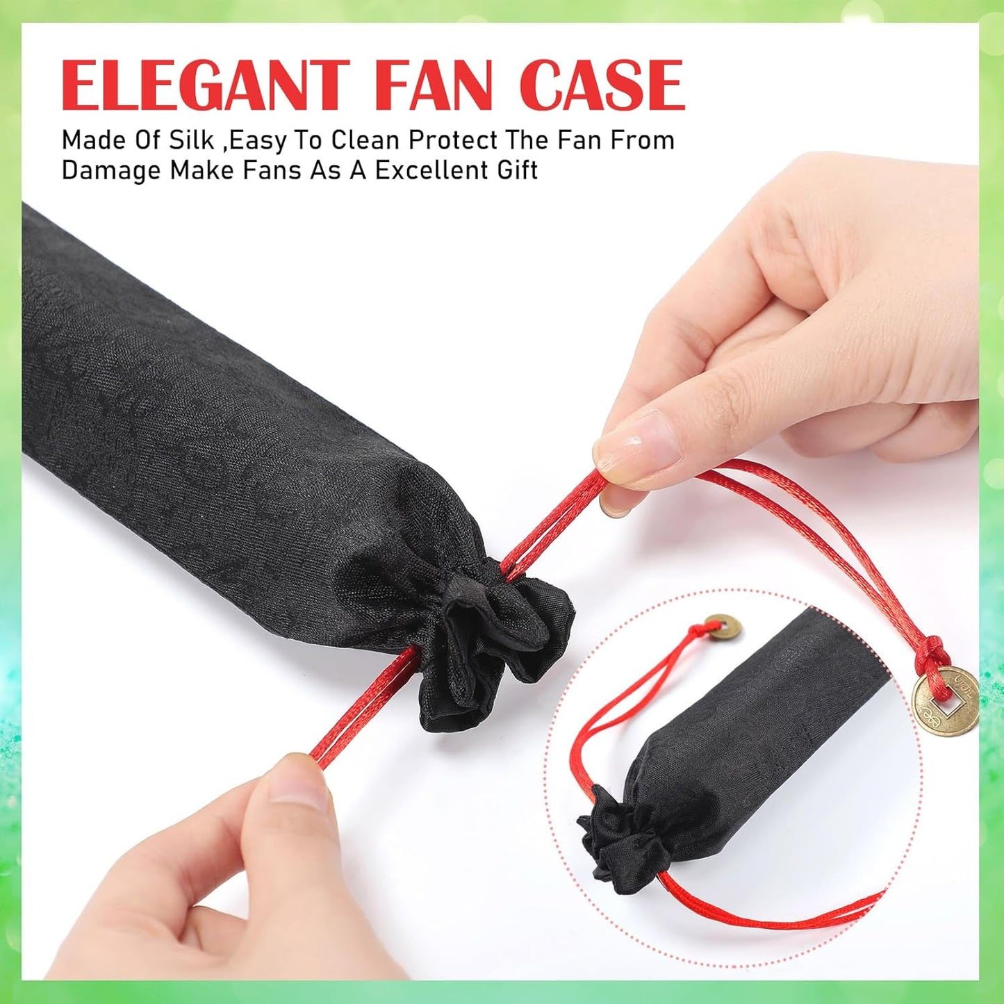 Maitys 2 Packs Large Clap Fans for Line Dancing Large Chinese Folding Hand Fans for Men and Women, Festival, Tai Ji, Kungfu, Martial Art, Gifts (Green and Red)