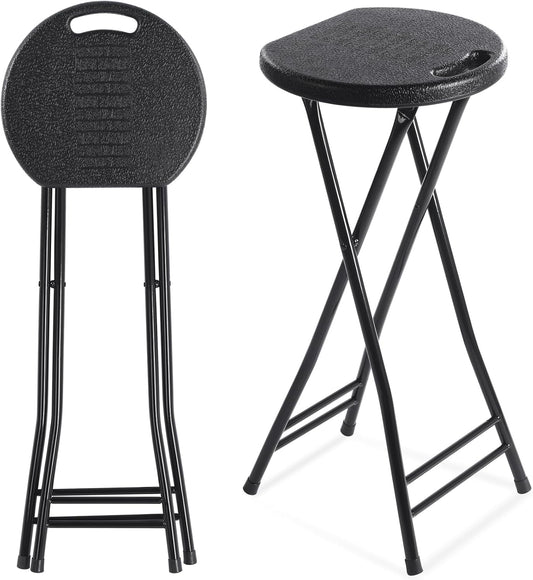 Suzile 2 Pcs Tall Folding Chair Portable Plastic Stool Chair Heavy Duty Foldable Bar Stools with Handle for Adults Kitchen Counter Room Home Camping Indoor Outdoor, 300lbs Capacity (27 Inch)