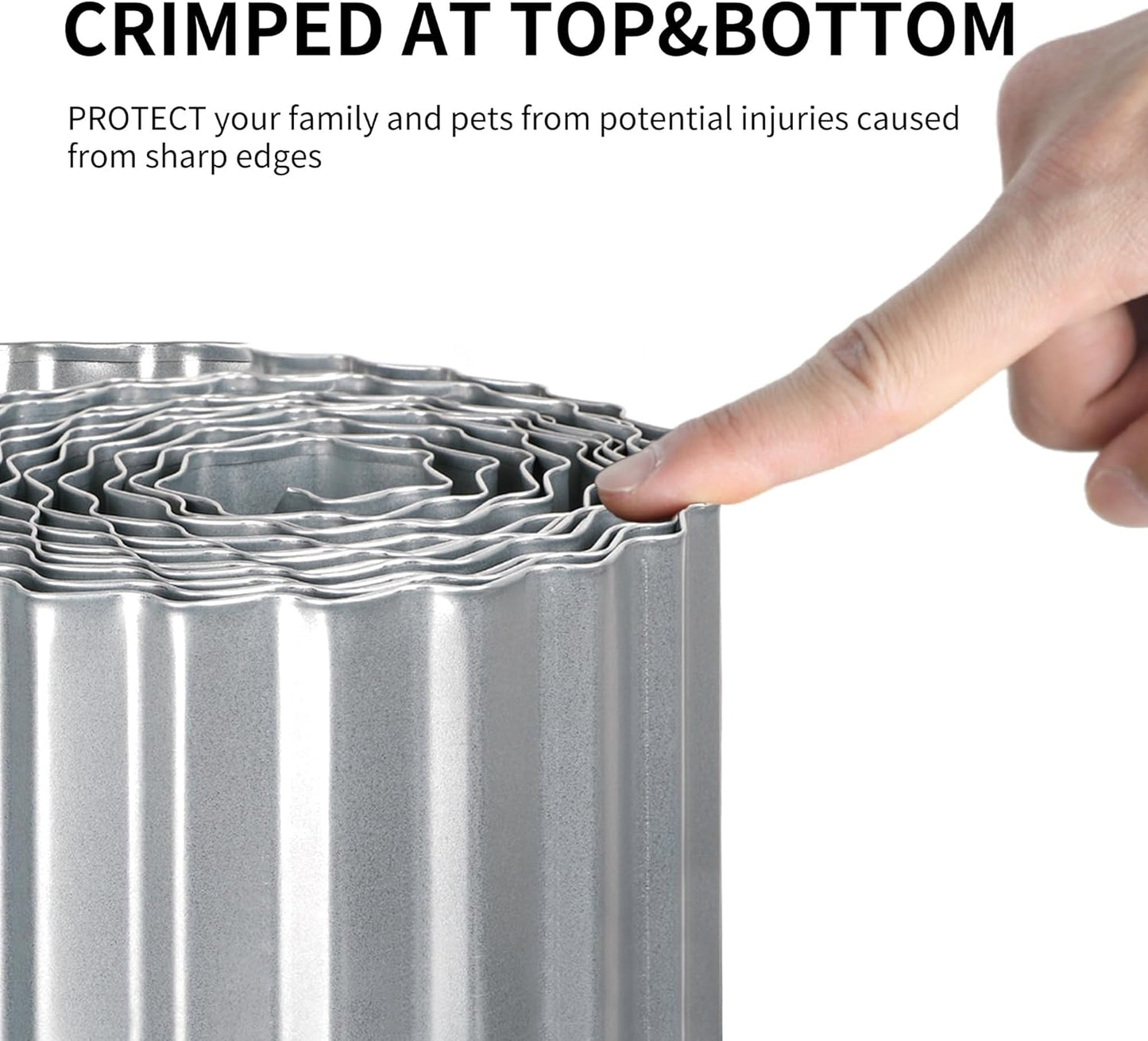 Worth Garden Wide-Corrugated Galvanized Steel Landscape Lawn Edging - 8" x 20' Flexible Sturdy Garden Long Strips of Metal Edging for Raised Flower Bed Tree Surrounds