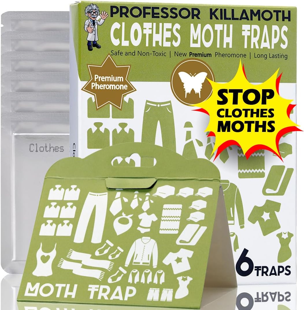 Clothes Moth Traps 6 Pack | Child and Pet Safe | No insecticides | Premium Attractant | Protect Clothes, Sweaters, Wool, Carpet | Safe Moth Killer