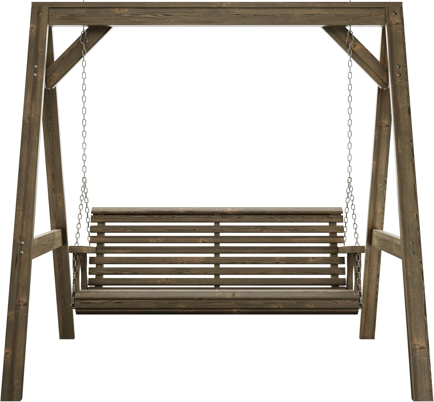 Amish Casual 4 Foot Roll Back Swing with A-Frame Stand in Dark Walnut - Freestanding Wood Porch Swing for Patio, Yard or Garden