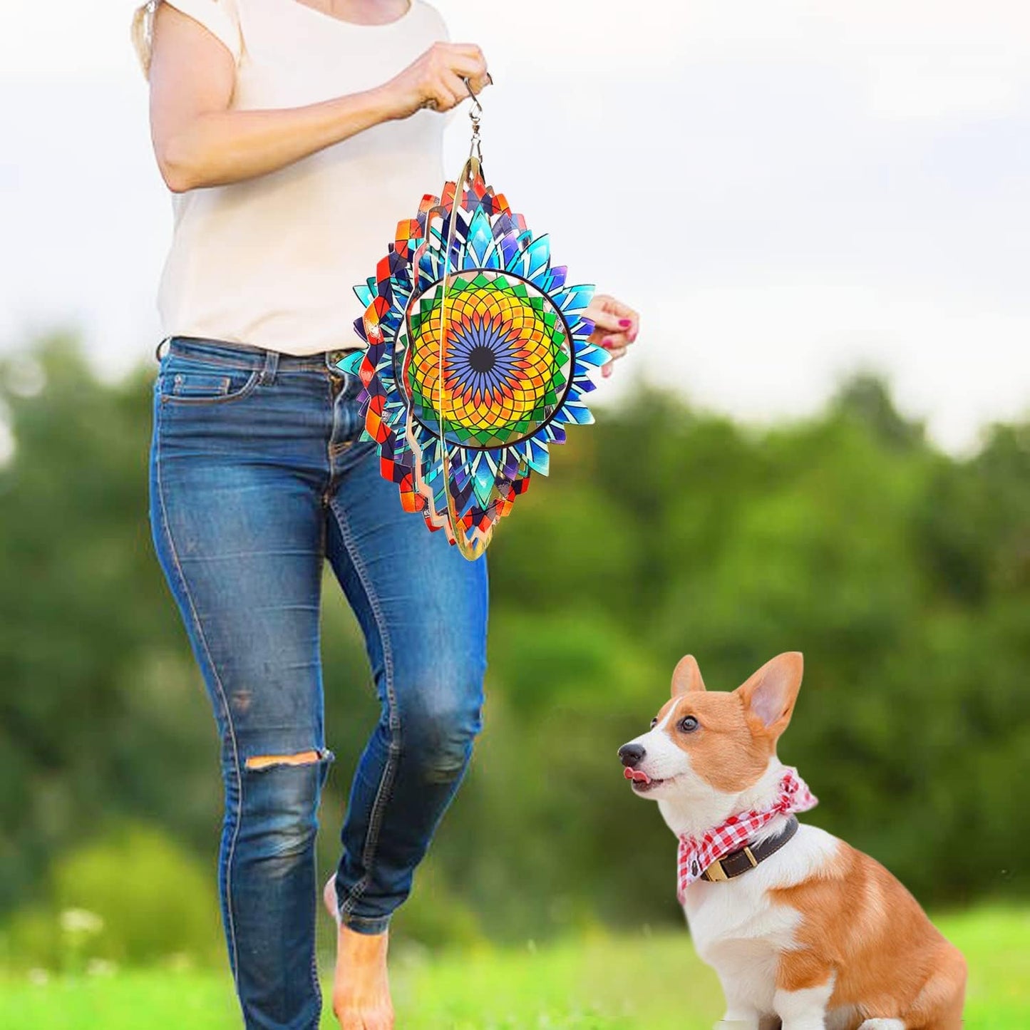 FONMY Wind Spinner Mandala Sun Flower 12 inches – 3D Stainless Steel – Laser Cut Metal Art Geometric Pattern - Hanging Wind Spinner, Kinetic Yard Art Decorations - Indoor/Outdoor Décor