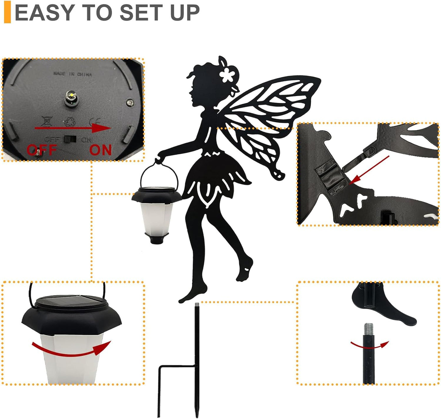 Solar Fairy Garden Stake Decorative Lantern, 2 Pack Metal Fairy Angel Garden Silhouette Lights for Lawn, Pathway, Patio, Yard Outdoor Decor