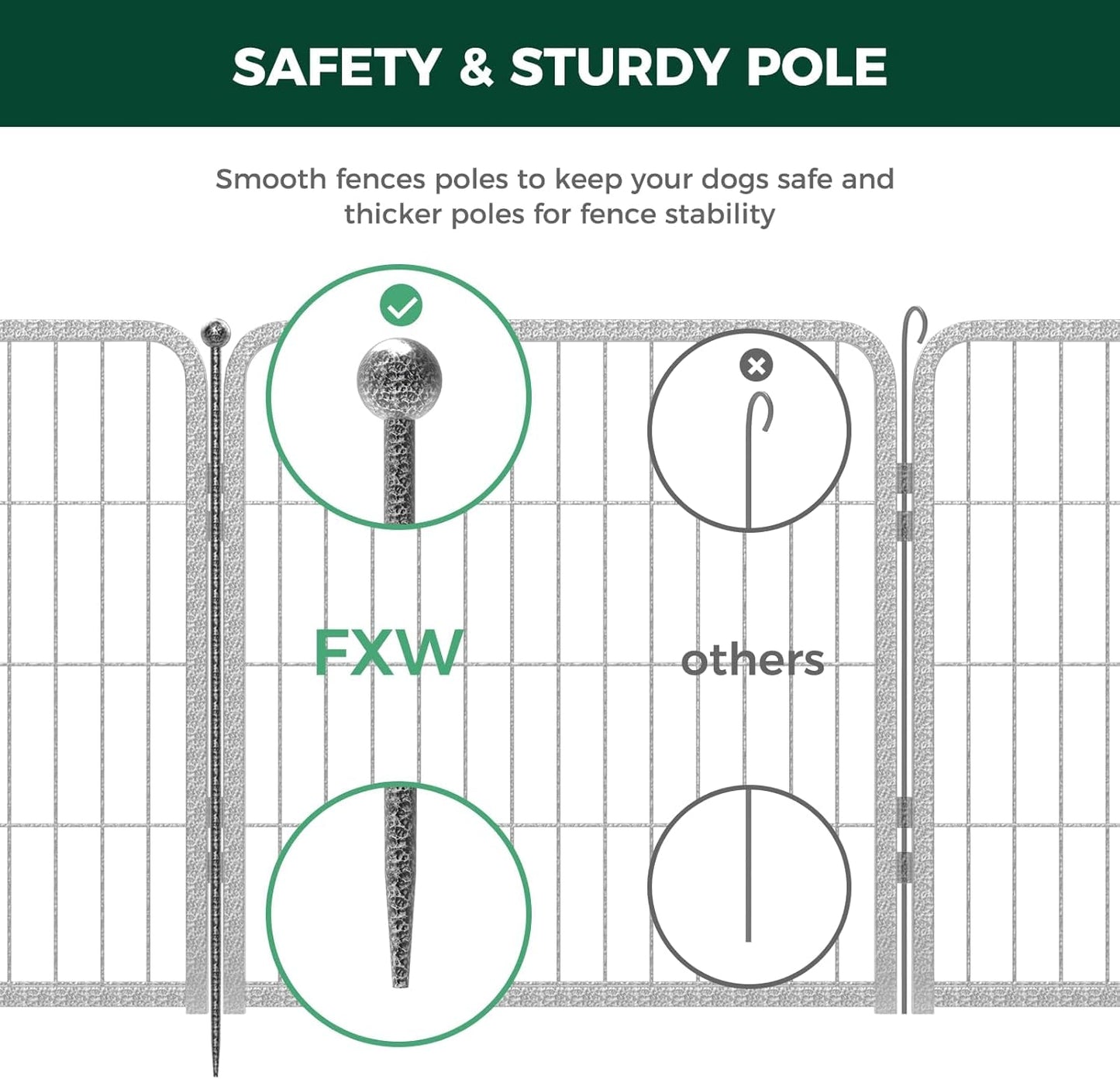 FXW Garden Fence Outdoor for The Yard – 24in(H) x 88.8ft(L) Heavy Duty Metal Animal Barrier for Dog and Rabbit, Decorative Dog Fence, 48 Panels, Silver