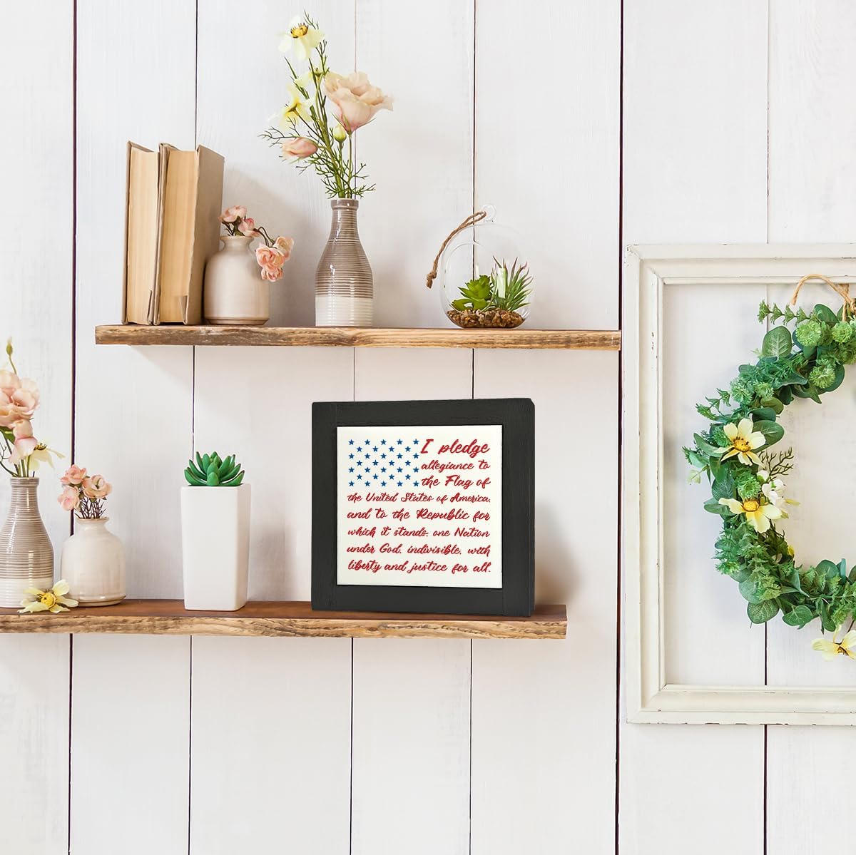 Patriotic Wood Plaque Sign, I Pledge Allegiance to the Flag of United States of America, Box Wood Plaques Desk Décor, American Flag Wooden Sign, 4th of July Wooden Decoration, Independence Day Decor C