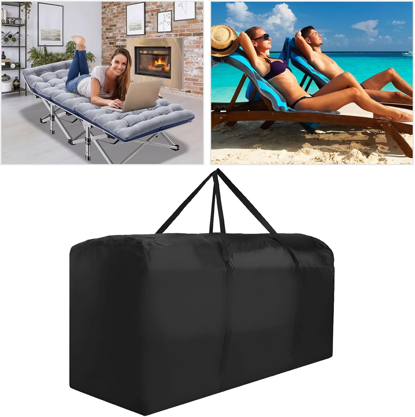 Outdoor Cushion Storage Bag Waterproof Extra Large Protective Zippered Patio Cushion Storage Bags Furniture Storage Bag with Handles, 48 L x 15 W x 22 H (2 Pack)