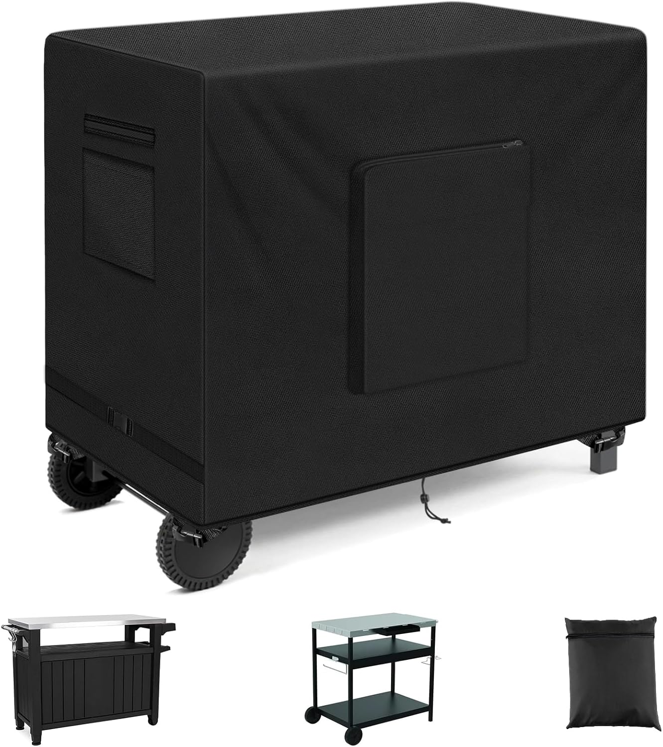 SIRUITON Outdoor Bar Cart Cover for 48 Inch BBQ Food Prep Table, Heavy Duty 600D Oxford Fabric Outdoor Dining Cart/BBQ/Worktable Metal Movable Table Waterproof Cover