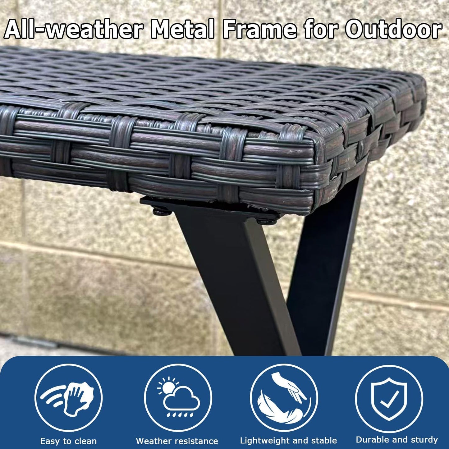 46" Patio Rattan Backless Bench Set of 2, All-Weather Outdoor Bench for Garden Backyard, Porch, or Lawn