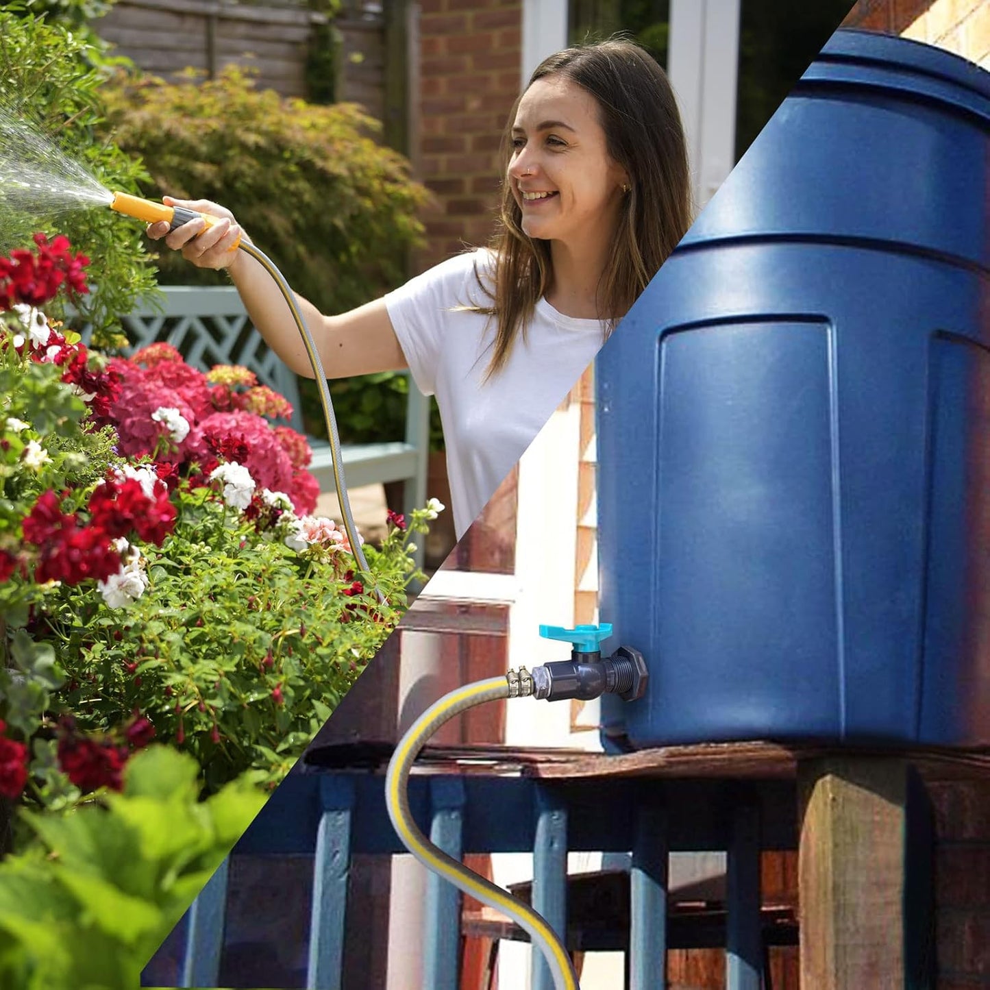 Rain Barrel Spigot PVC Faucet Kit Water Barrel Diverter Kit with Bulkhead Fitting,Ball Valve,Garden Hose Barb(12.5mm) Adapter,Pipe Clamps,Thread Seal Tape(kit for 12.5mm ID Hose)