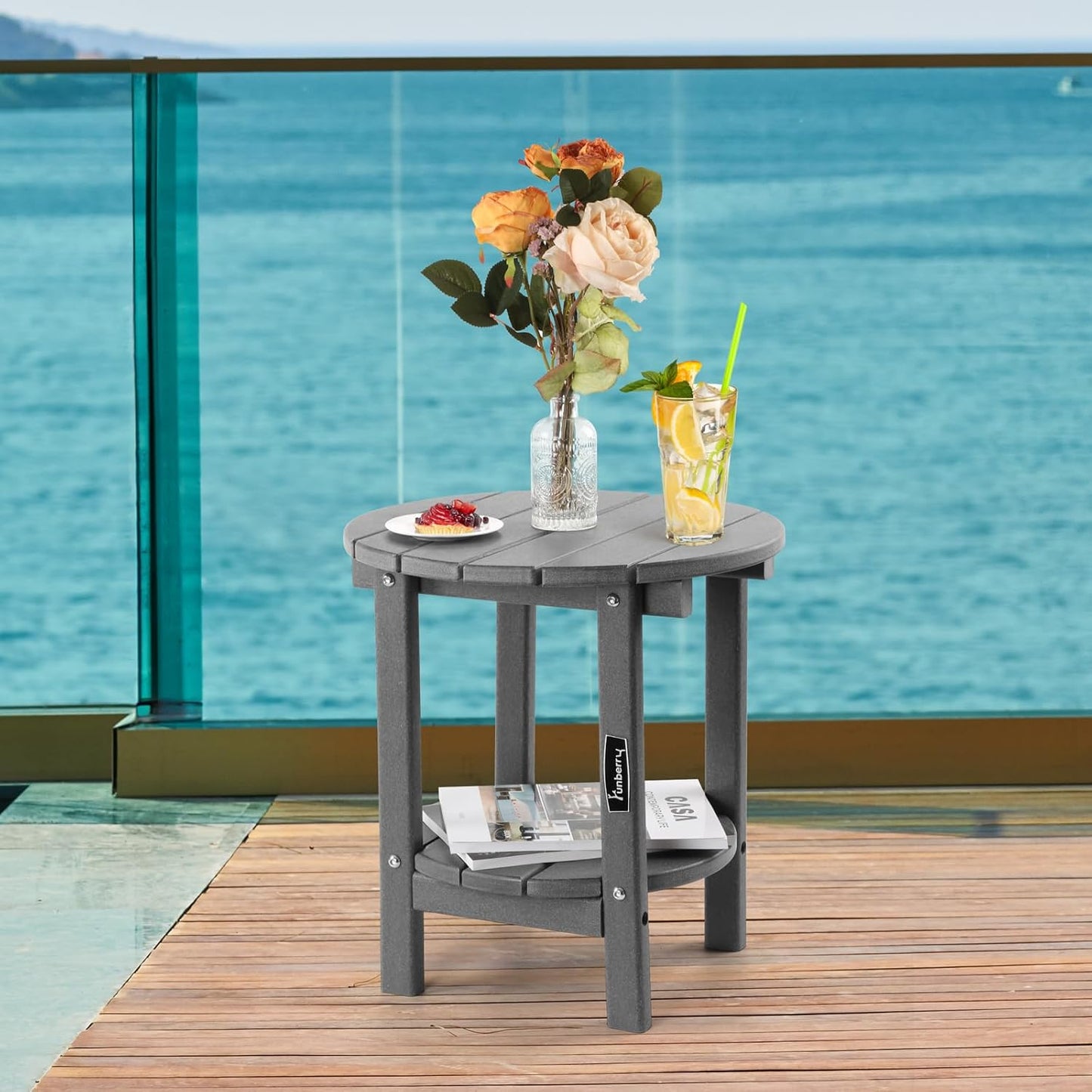 FUNBERRY Outdoor Adirondack Side Table, 2-Tier Patio End Tables, HDPE All Weather for Outside