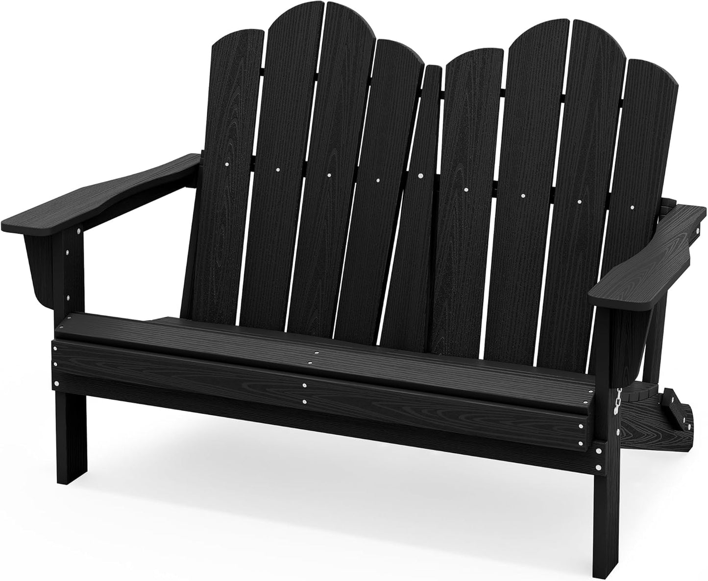 SERWALL Folding Adirondack Bench, HDPE All-Weather Adirondack Loveseat, 660 lbs Capacity, Foldable Outdoor Patio Bench for Deck, Lawn, Garden, Black