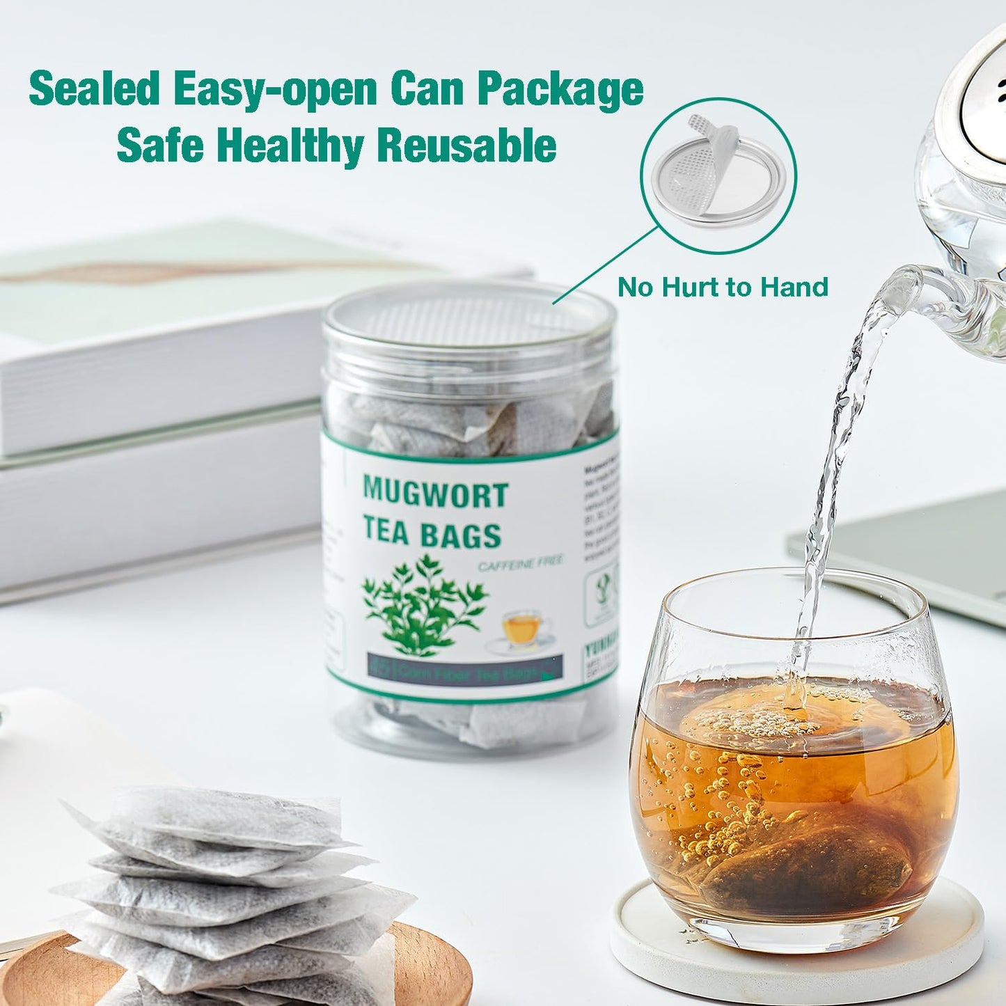 45 Mugwort Tea Bags | Natural Dried Chinese Mugwort Herb Tea | Artemisia Wormwood Tea | Caffeine Free, Help Sleep, Lucid Dreaming, Relax, Digestion