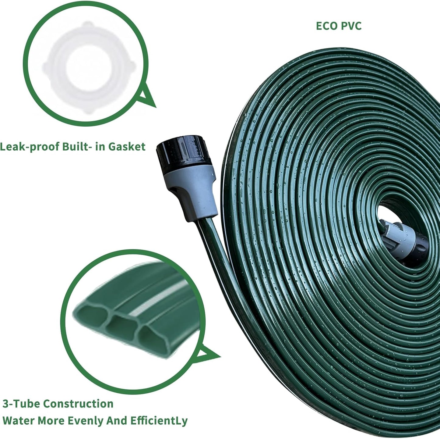 Watoo 2025 Sprinkler Hose & Soaker Hose for Yard - 50 FT Reinforced Flat Garden Hose with Holes, Heavy Duty No-Kink Lawn Irrigation Hose (Includes Stakes, High Pressure Spray)